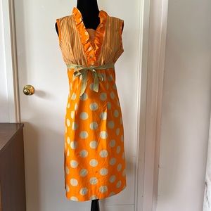 Vintage 1960s Orange Polka Dot Sleeveless Cotton Dress Sz 4 GUC